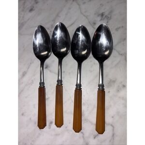 VTG Set of 4 Teaspoons Butterscotch Bakelite Amber Handles MCM Style Farmhouse